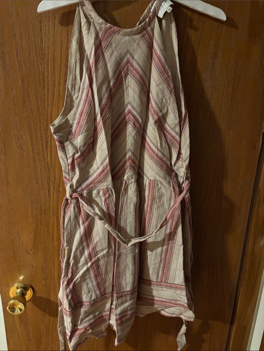 J.O.A. Cream and Pink Striped Halter Mini Dress